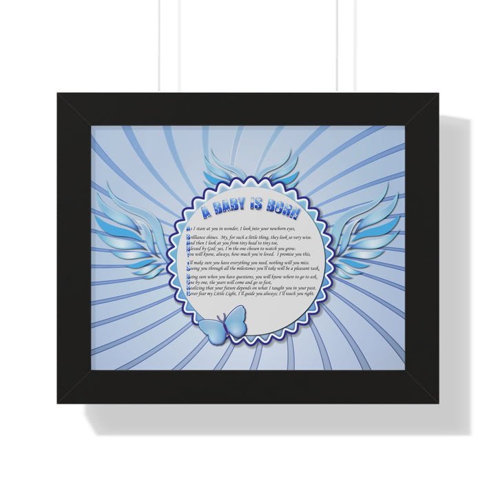 Baby Steps Acrostic Poem Framed Print "A Baby is Born "- Blue