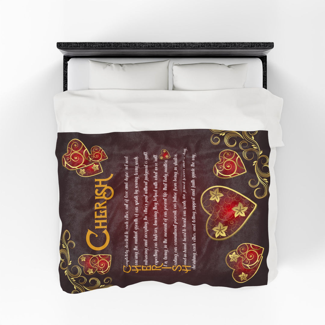 Cherish Acrostic Poem Velveteen Plush Blanket - Hearts
