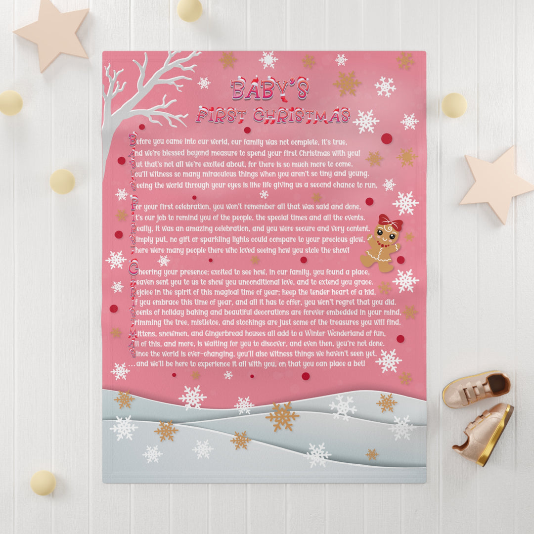 Baby's First Christmas Acrostic Poem Baby Blanket - Gingerbread - Pink