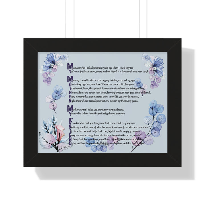 "My Mother, My Friend" Framed Acrostic Poem Print - Translucent Flower