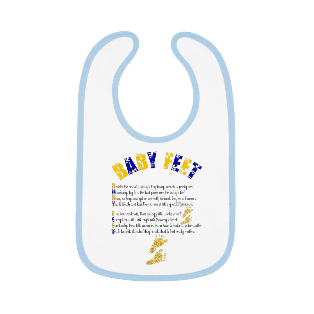 Baby Steps Acrostic Poem - Contrast Trim Jersey Bib - "Baby Feet" Gold Footprints