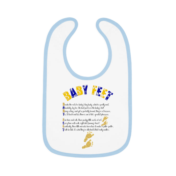 Baby Steps Acrostic Poem - Contrast Trim Jersey Bib - "Baby Feet" Gold Footprints