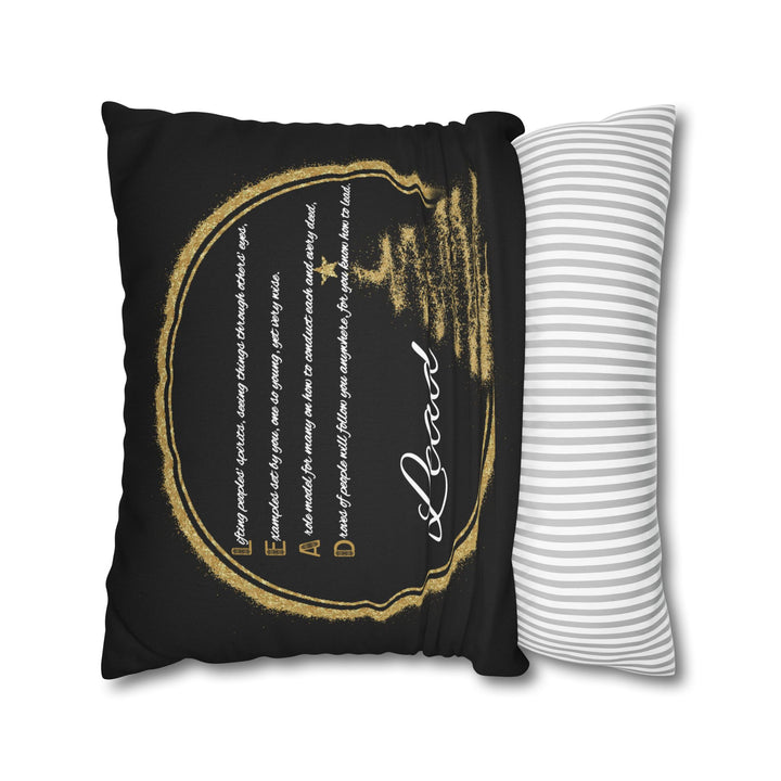 "Lead" Acrostic Poem Pillow Cover from "Learn, Lead, Believe" Collection - Black
