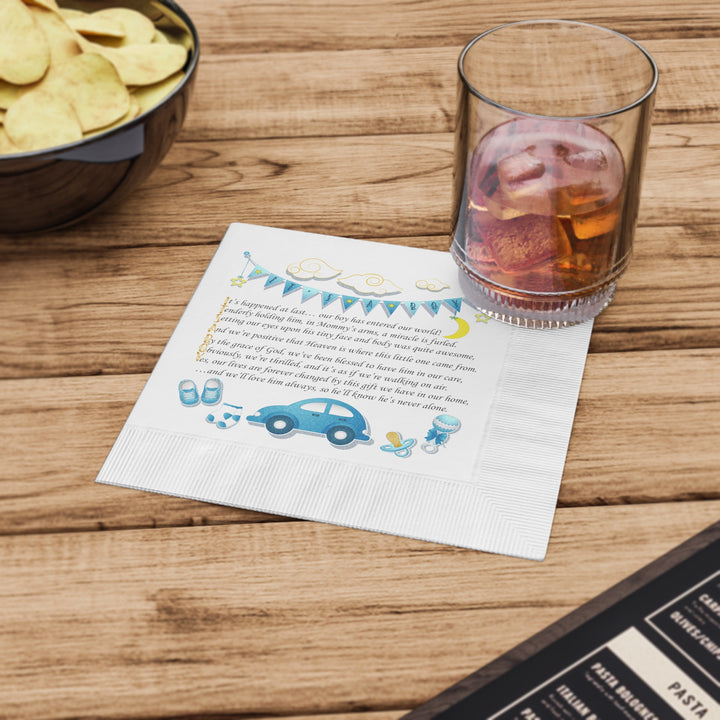 Baby Steps "It's a Boy" White Coined Napkins