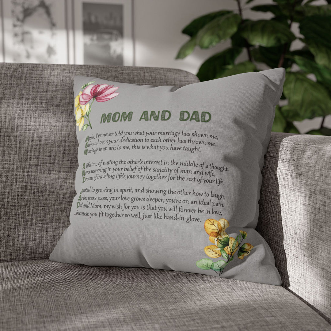 Mom and Dad Acrostic Poem Pillow Cover - Grey