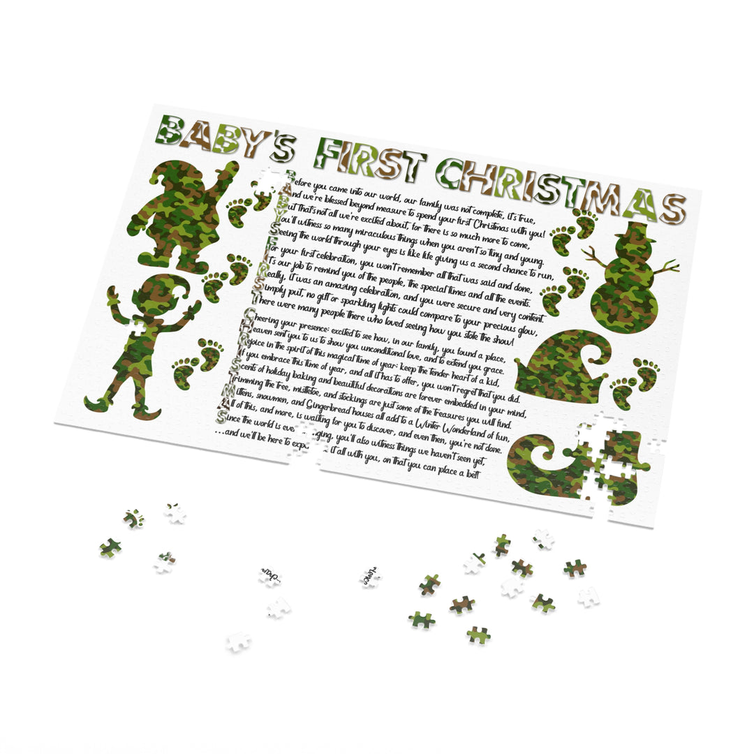 Baby's First Christmas Acrostic Poem Jigsaw Puzzle - Camo - Tin Box