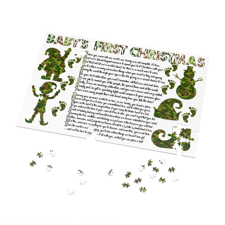 Baby's First Christmas Acrostic Poem Jigsaw Puzzle - Camo - Tin Box