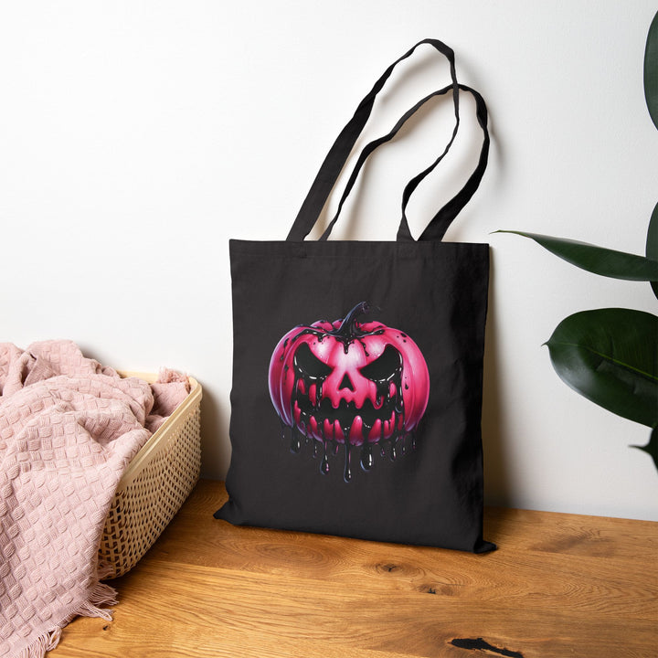 Happy Halloween Acrostic Poem Canvas Candy Tote Bag - Creepy Pink Pumpkin - No Personalization
