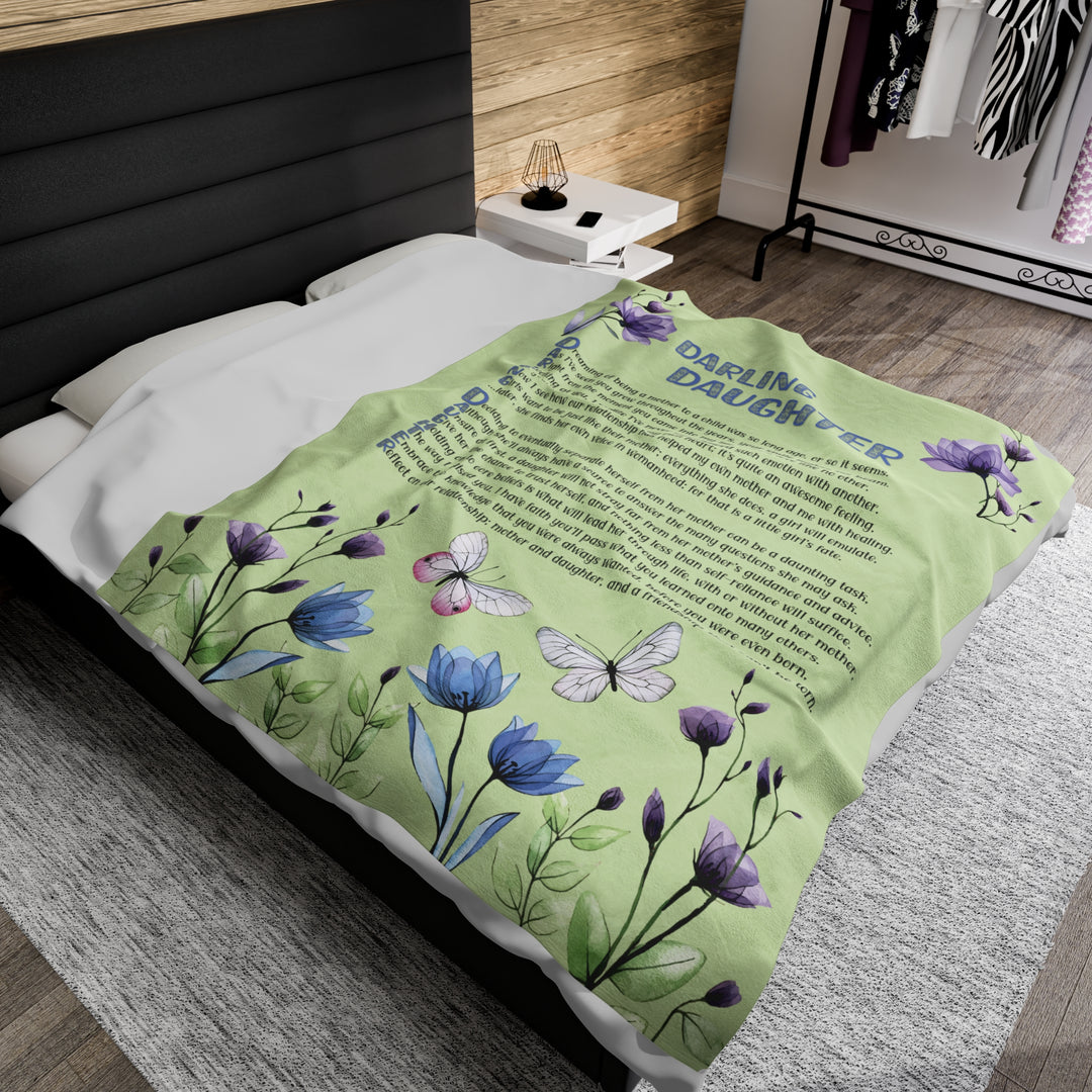 It's Just a Phrase Velveteen Plush Blanket with Acrostic Poem Spelling out "Darling Daughter" - Floral Design