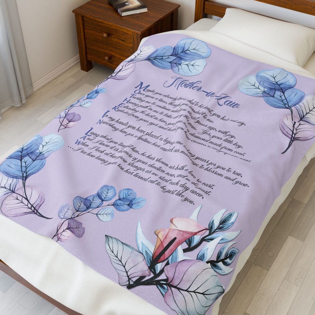 Mother-in-Law Acrostic Poem Velveteen Plush Blanket - Transparent Flowers