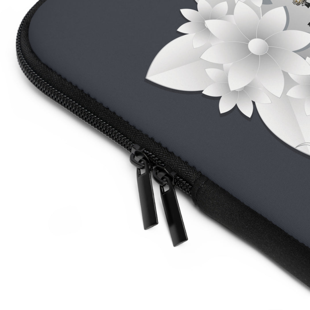 I Love You Neoprene Laptop Sleeve - Solid Black Back - White Flowers