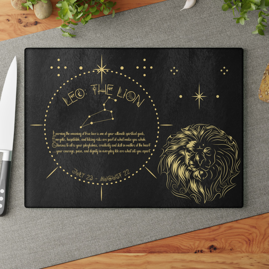 Leo Acrostic Poem Glass Cutting Board