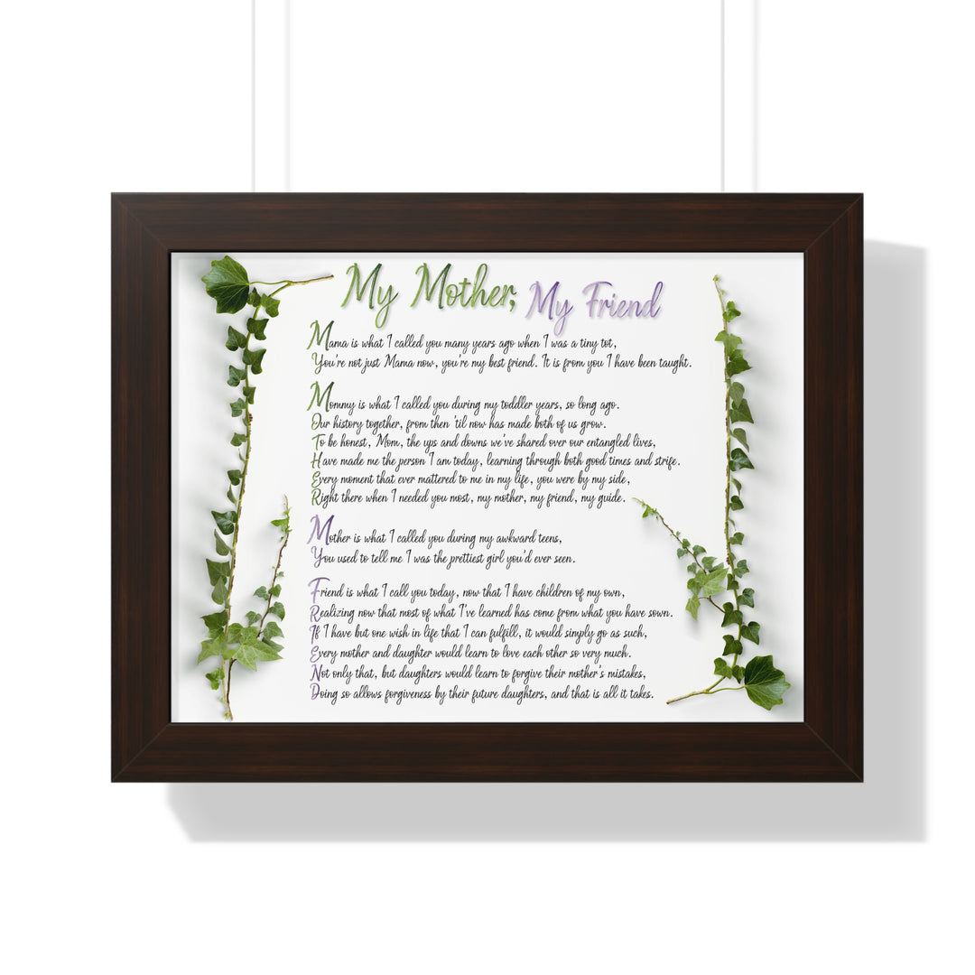 "My Mother, My Friend" Framed Acrostic Poem Print - Soft