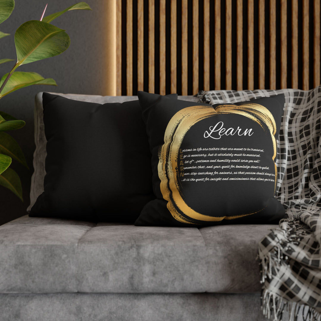 "Learn" Acrostic Poem Pillow Cover from "Learn, Lead, Believe" - Black