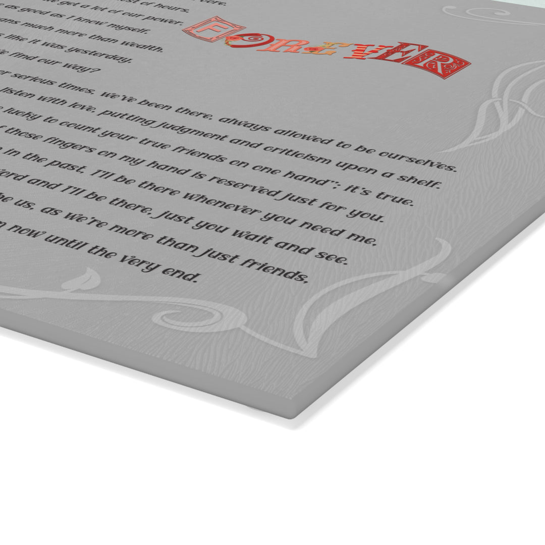 Forever Friends Acrostic Poem Glass Cutting Board - Eclectic Font