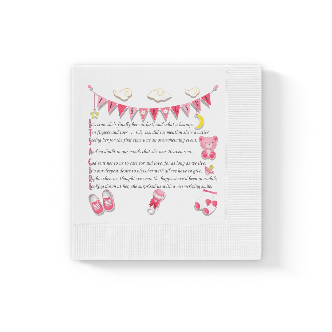 Baby Steps "It's a Girl" White Coined Napkins