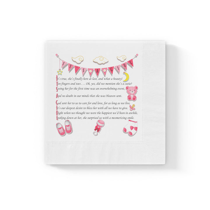 Baby Steps "It's a Girl" White Coined Napkins