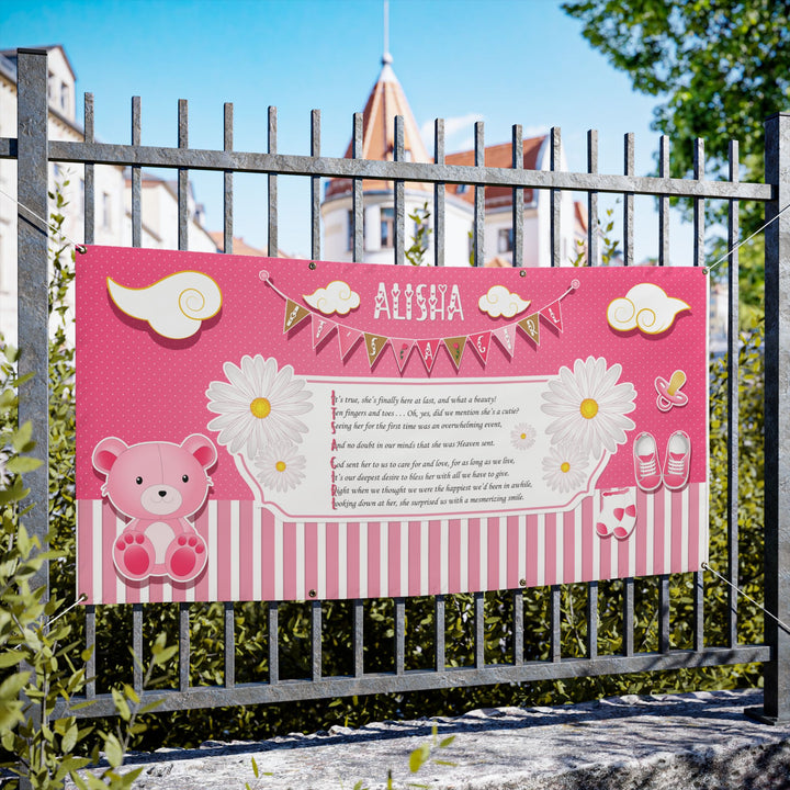 FIX SIZES! It's a Girl Poem Vinyl Banner - Pink Stripes - Personalized
