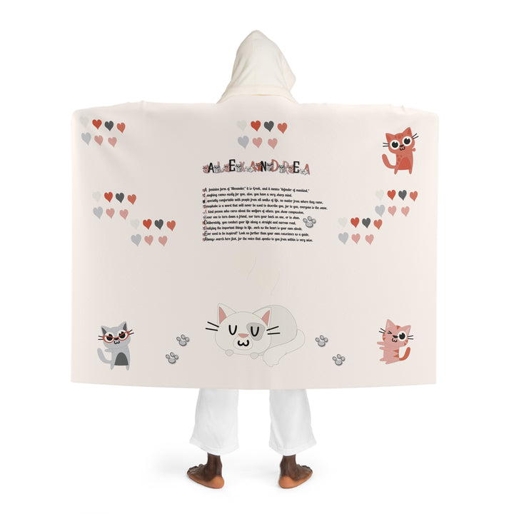 Namesakes Acrostic Poem Hooded Sherpa Fleece Blanket - Kitty and Hearts