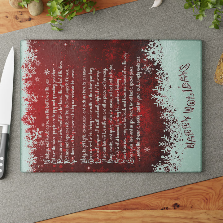 Happy Holidays Holidays Acrostic Poem Glass Cutting Board - Red - 2
