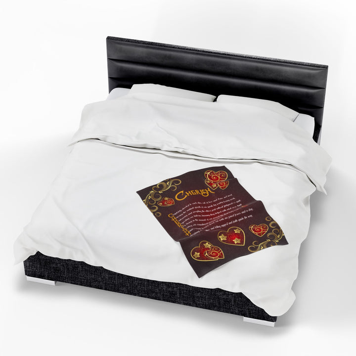 Cherish Acrostic Poem Velveteen Plush Blanket - Hearts