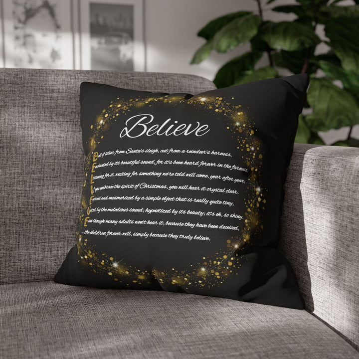 "Believe" Acrostic Poem Pillow Cover from "Learn, Lead, Believe" Collection - Black