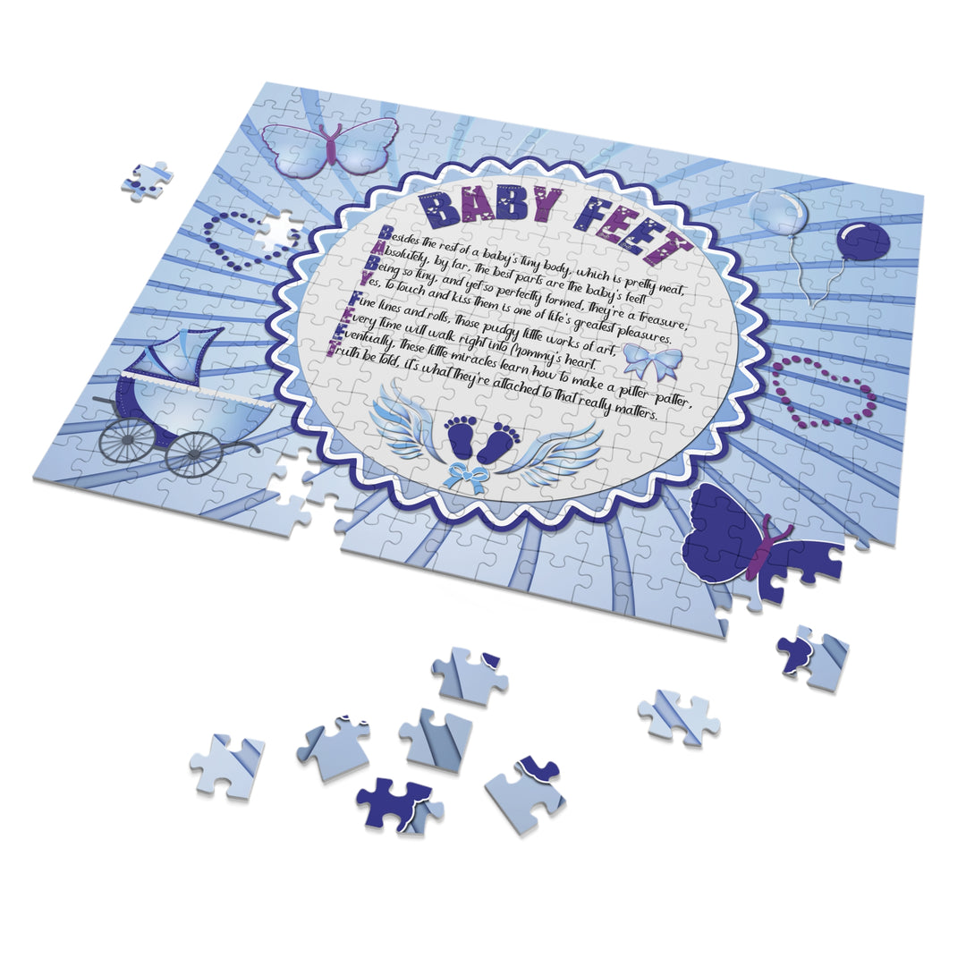 Baby Feet Acrostic Poem Puzzle - Blue Swirl - Tin Box