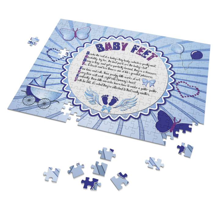 Baby Feet Acrostic Poem Puzzle - Blue Swirl - Tin Box