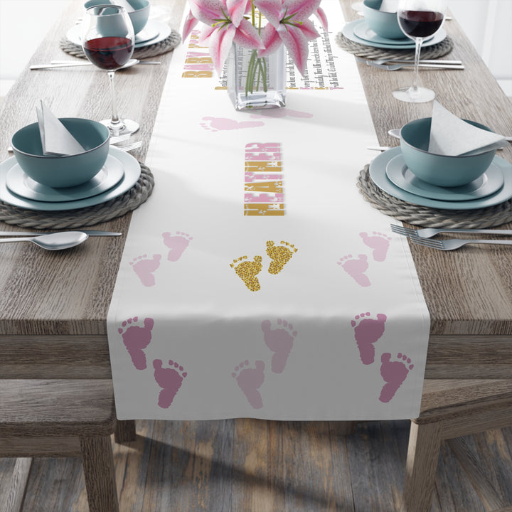 “Baby Feet” Table Runner - Pink-Gold - Personalized