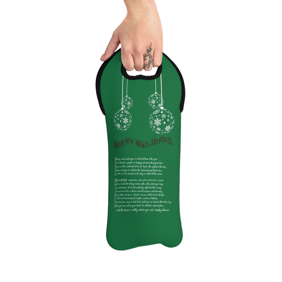 Happy Holidays Acrostic Poem Wine Tote Bag - Green