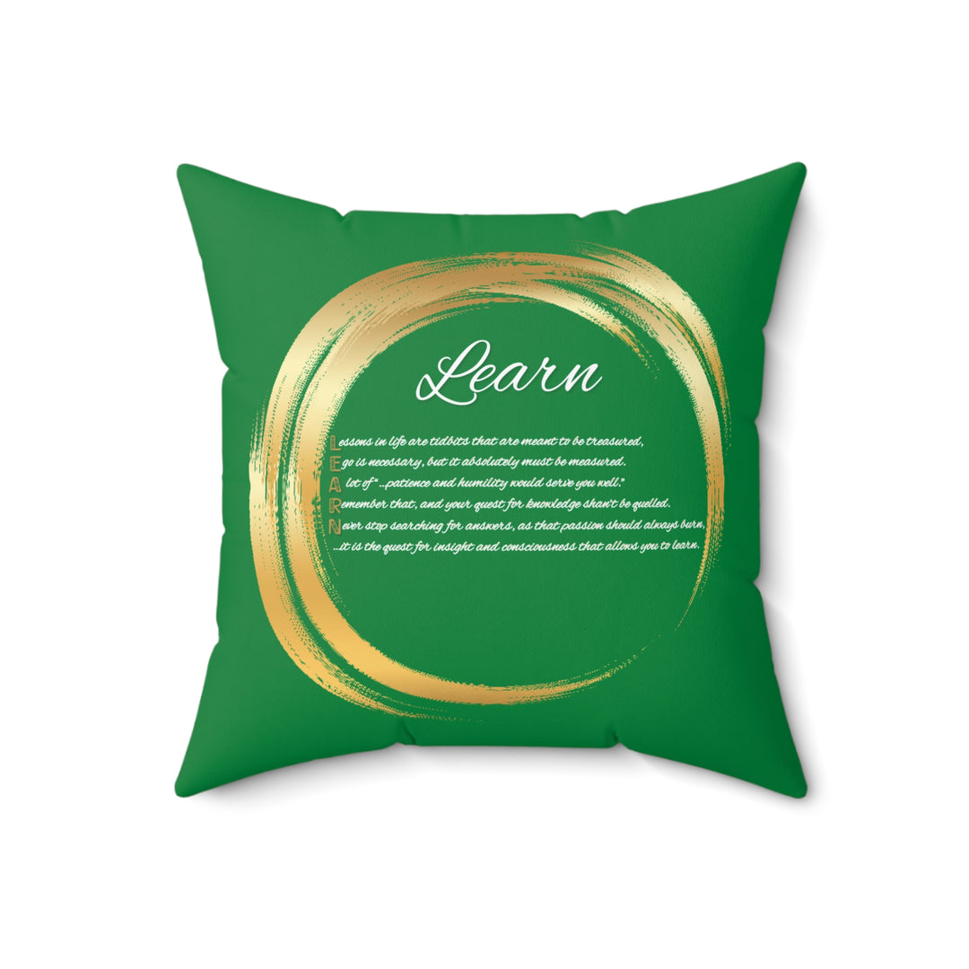"Learn" Acrostic Poem Pillow from "Learn, Lead, Believe" Collection - Green