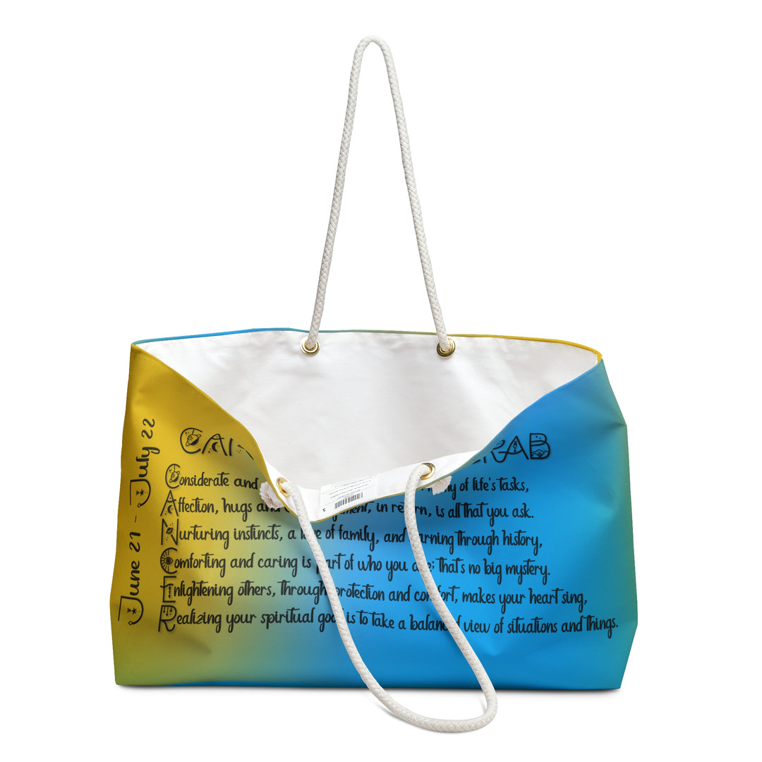 Weekender Bag with Acrostic Poem Spelling out "Cancer"