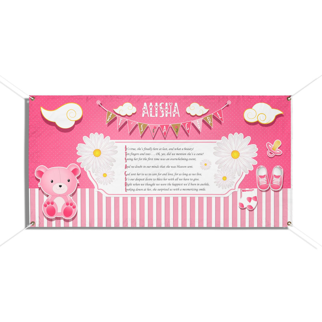 FIX SIZES! It's a Girl Poem Vinyl Banner - Pink Stripes - Personalized