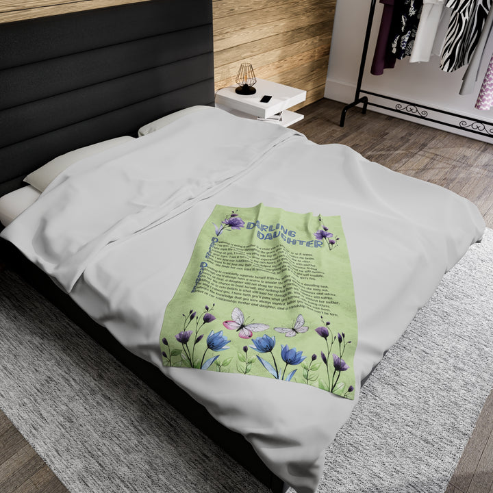 It's Just a Phrase Velveteen Plush Blanket with Acrostic Poem Spelling out "Darling Daughter" - Floral Design