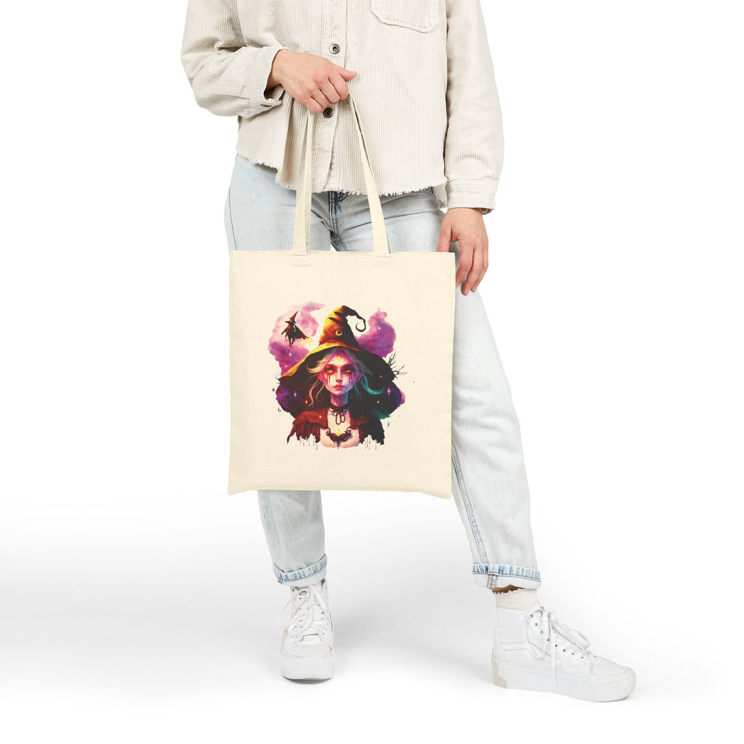 "Happy Halloween" Acrostic Poem Canvas Candy Tote Bag - Creepy Witch - No Personalization
