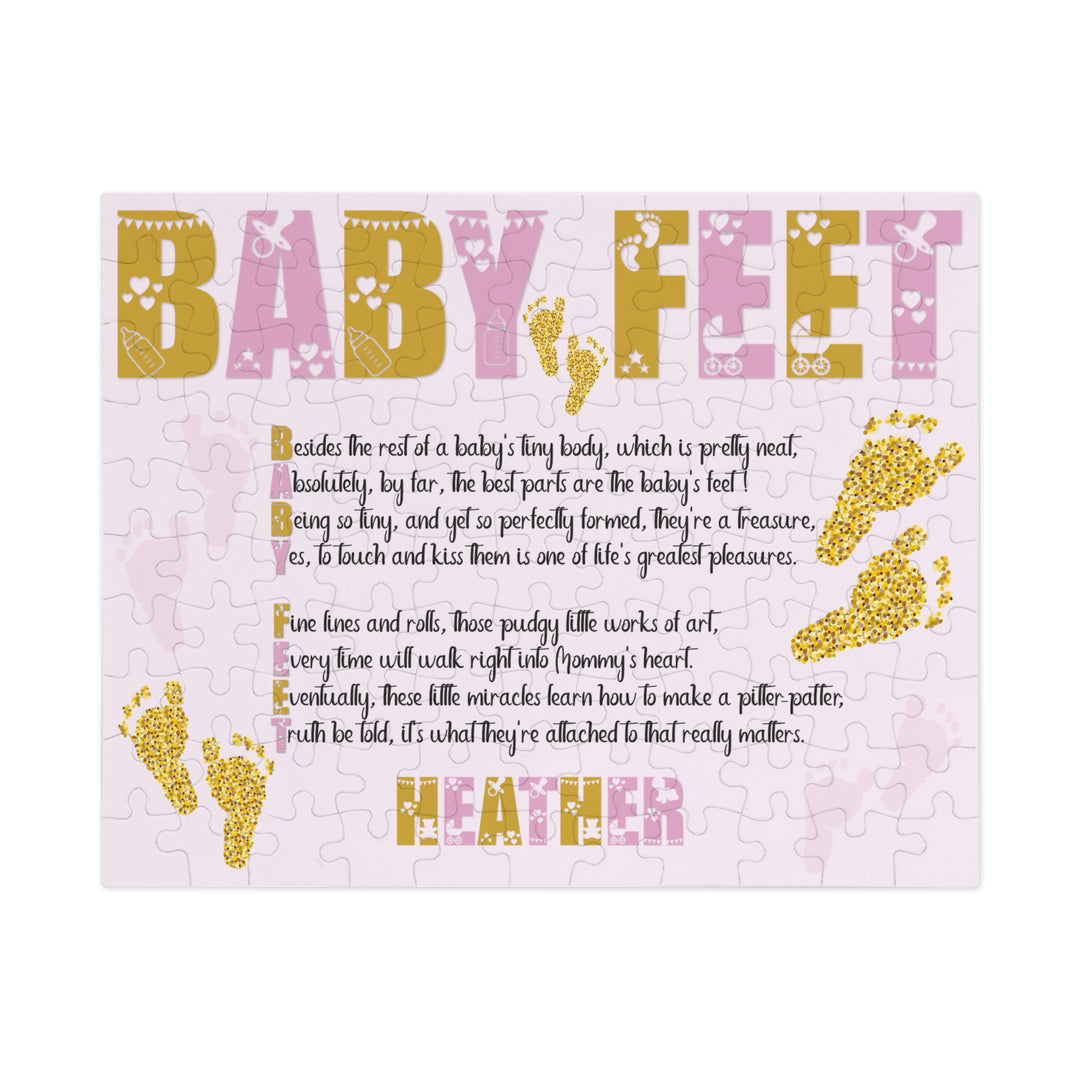 Baby Feet Acrostic Poem Puzzle - Pink and Gold - Tin Box - Personalized