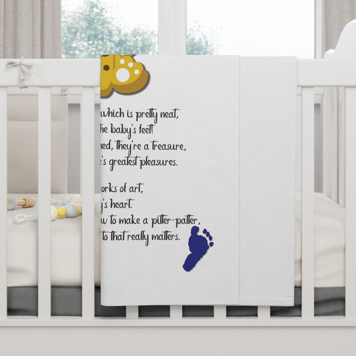 Baby Feet Acrostic Poem Blanket - Blue-Gold-  Baby Leopard