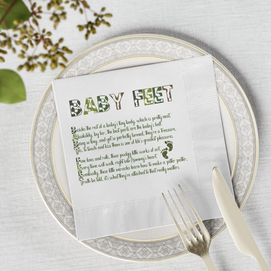 "Baby Feet" White Coined Napkins - Camo - No Personalization