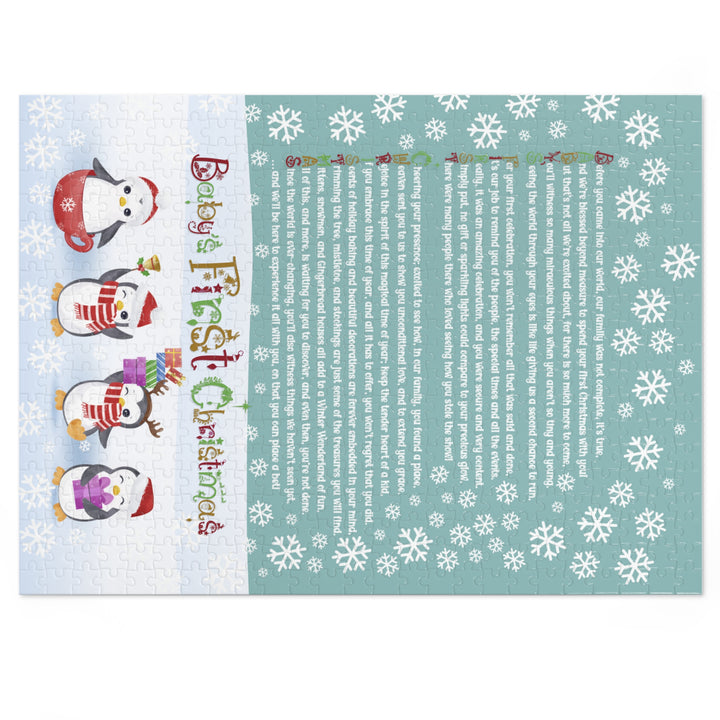 Baby's First Christmas Acrostic Poem Jigsaw Puzzle - Gingerbread - Penguins - Tin Box
