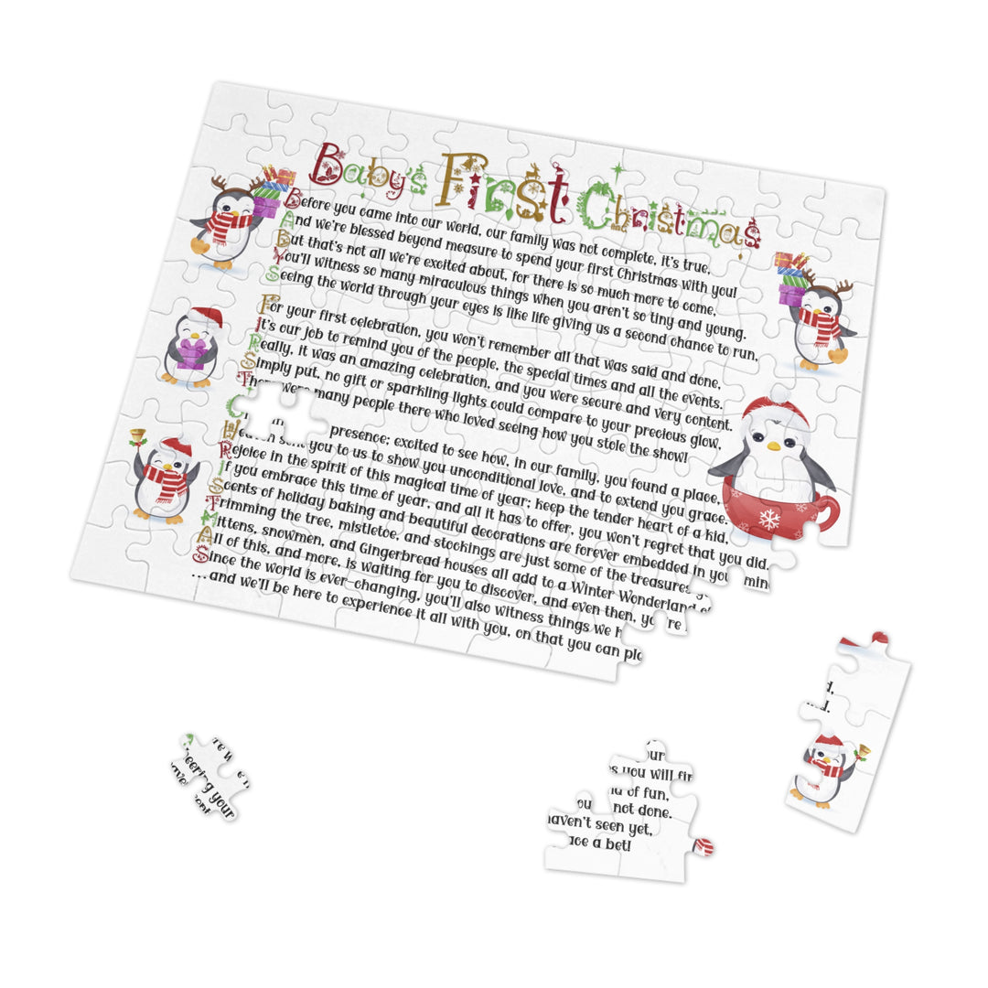Baby's First Christmas Acrostic Poem Jigsaw Puzzle - Penguins-Christmas Items Font - Tin Box