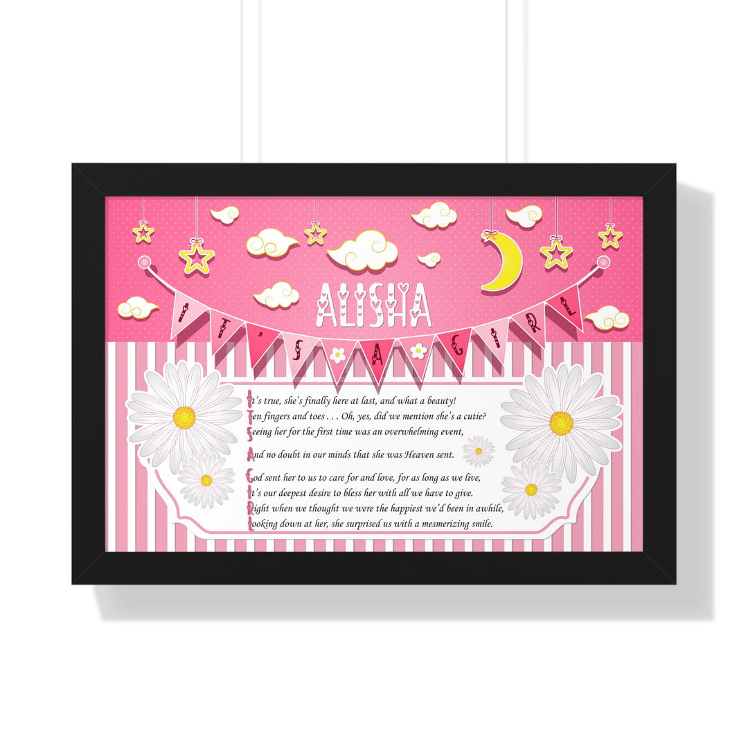 Baby Steps Framed Print Collection - Pink Stripes - "It's a Girl" Personalized