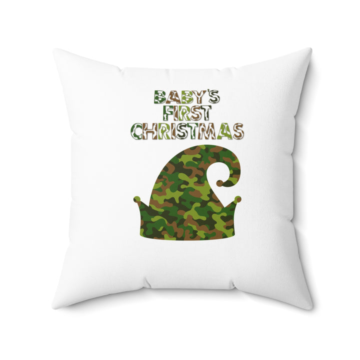 "Baby's First Christmas" Acrostic Poem Pillow - Camo Elf Hat - No Personalization