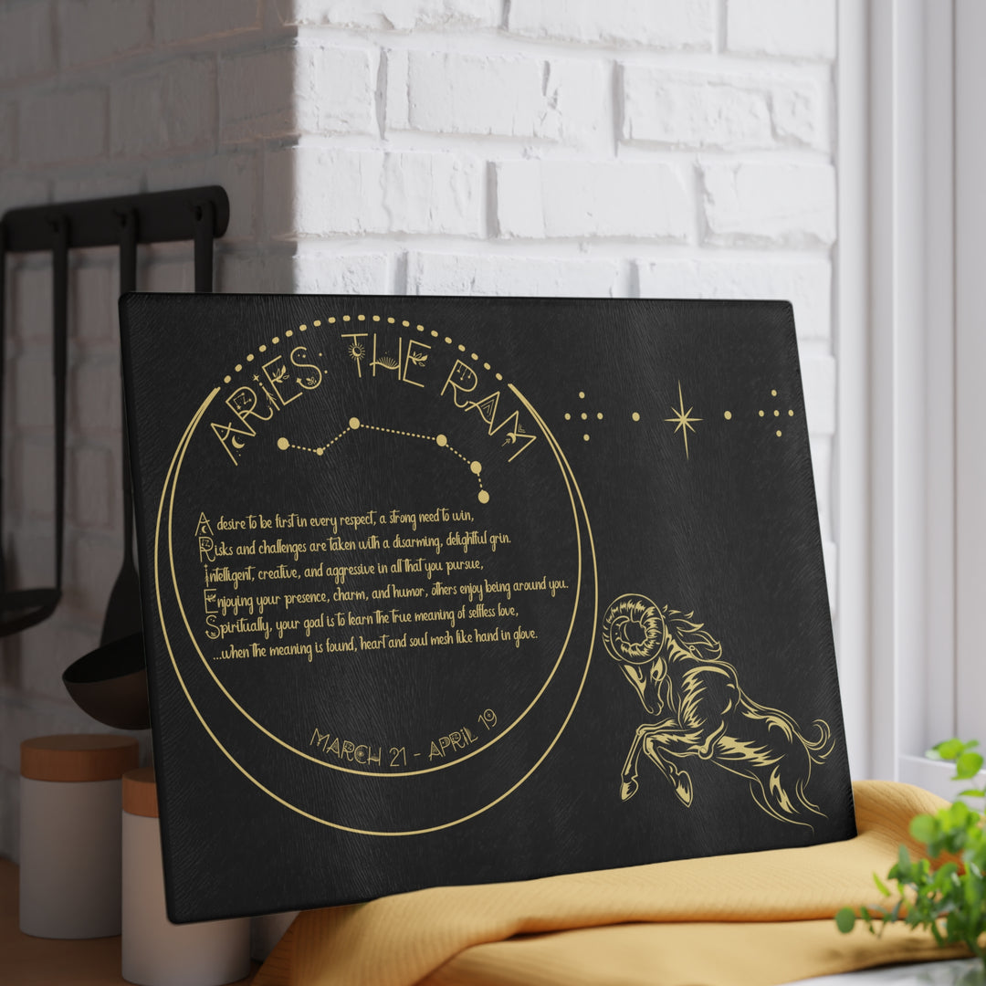 Aries Acrostic Poem Glass Cutting Board