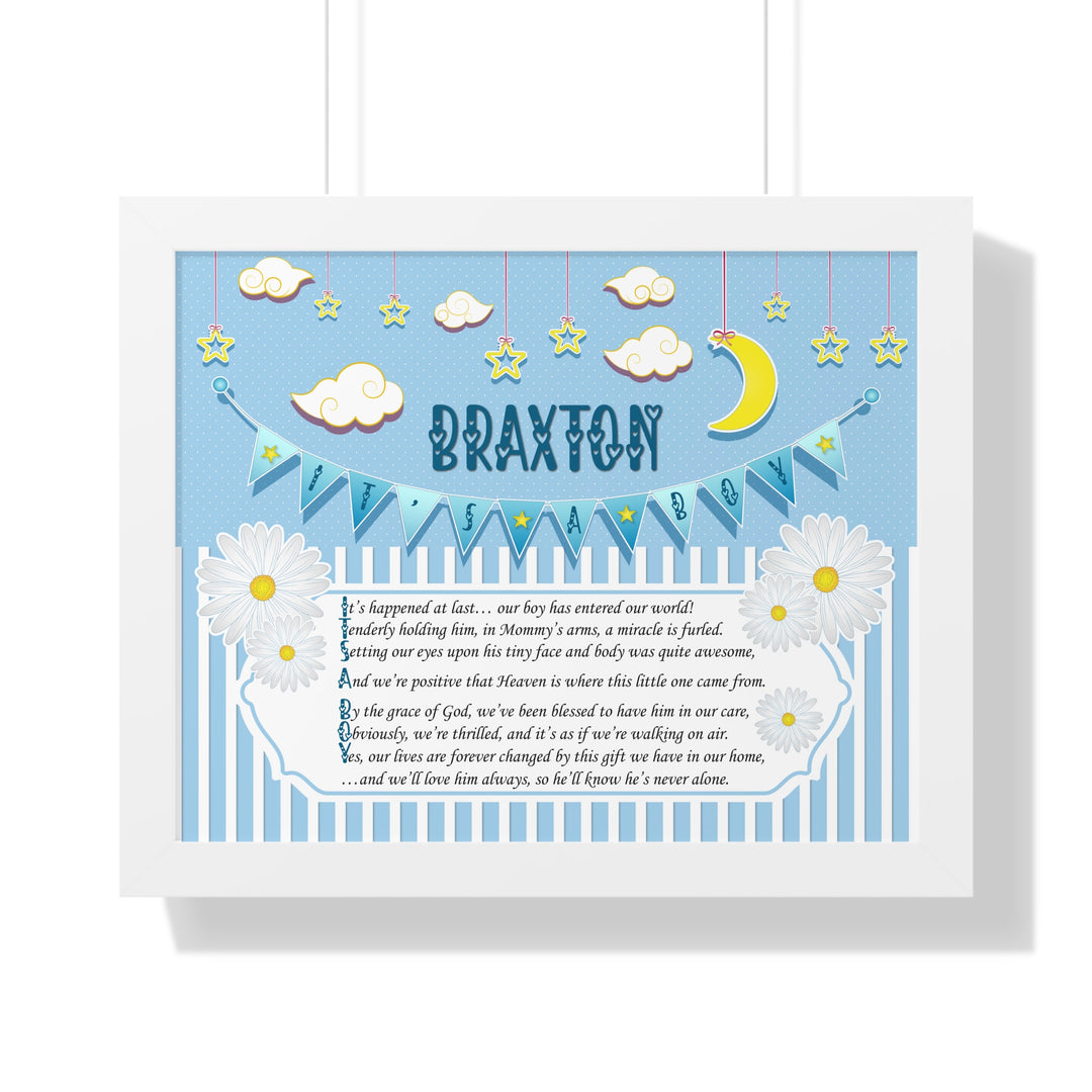 Baby Steps "It's a Boy" Framed Print Collection - Blue Stripes - Personalized