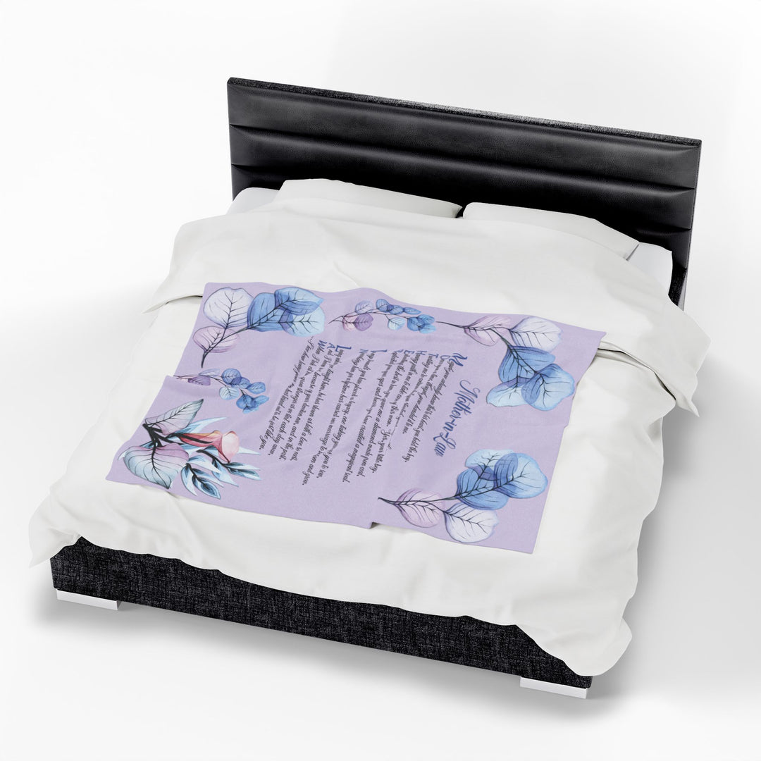 Mother-in-Law Acrostic Poem Velveteen Plush Blanket - Transparent Flowers