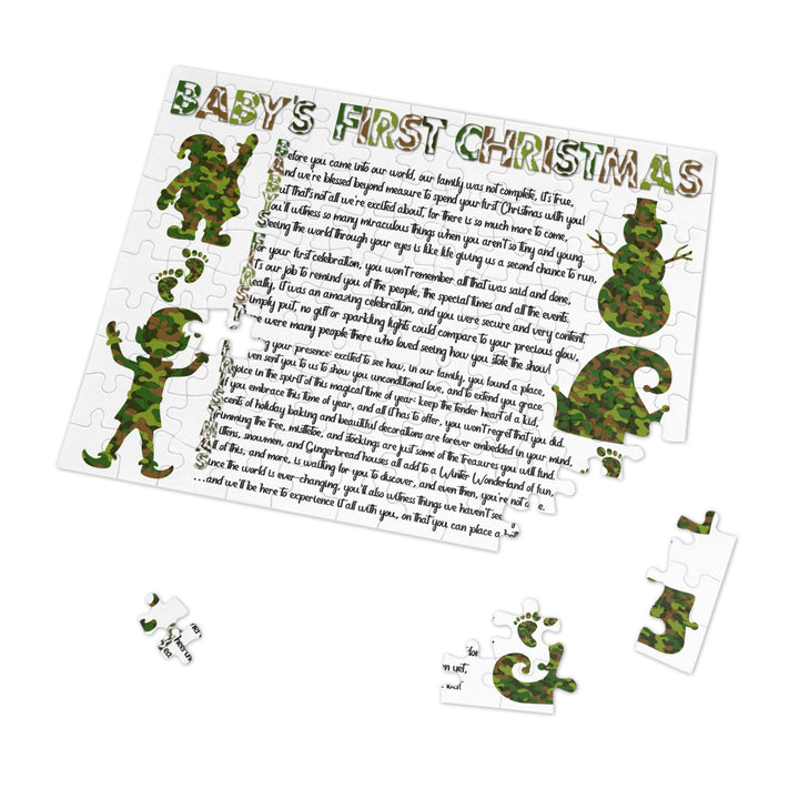 Baby's First Christmas Acrostic Poem Jigsaw Puzzle - Camo - Tin Box