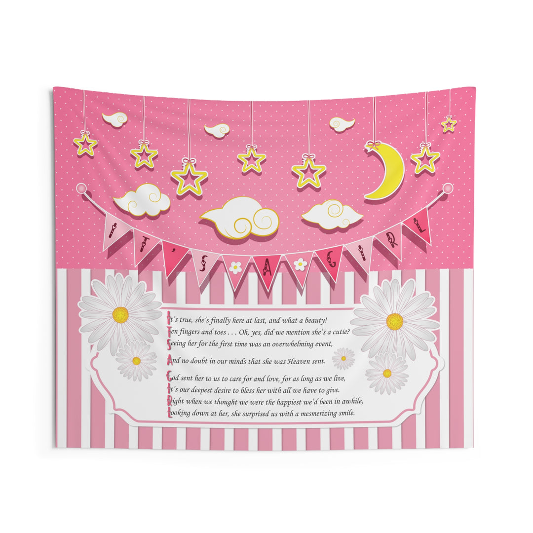 Baby Steps "It's a Girl" Baby Shower Indoor Wall Tapestry/Backdrop