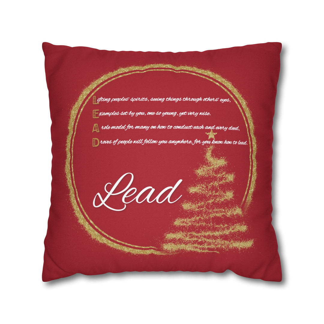 "Lead" Acrostic Poem Pillow Cover from "Learn, Lead, Believe" Collection - Red