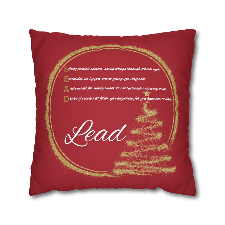 "Lead" Acrostic Poem Pillow Cover from "Learn, Lead, Believe" Collection - Red
