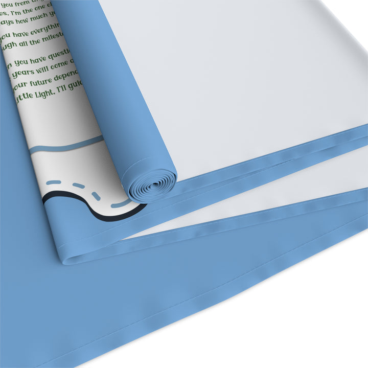 “A Baby is Born” Table Runner - Baby Items Font - Blue - No Personalization